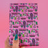 40th birthday Vibrant wrapping paper featuring a playful goth theme with illustrations of skulls, birthday cakes, and caskets marked "RIP 30s", set against a pink background with green accents. Ideal for themed 40th birthday gifts.